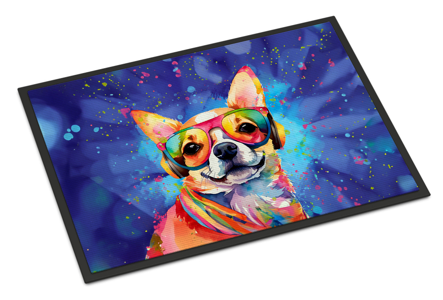 Chihuahua Hippie Dawg Doormat Indoor Outdoor 18H X 27W Front Door Mat Rugs for Entryway, Non Slip Washable