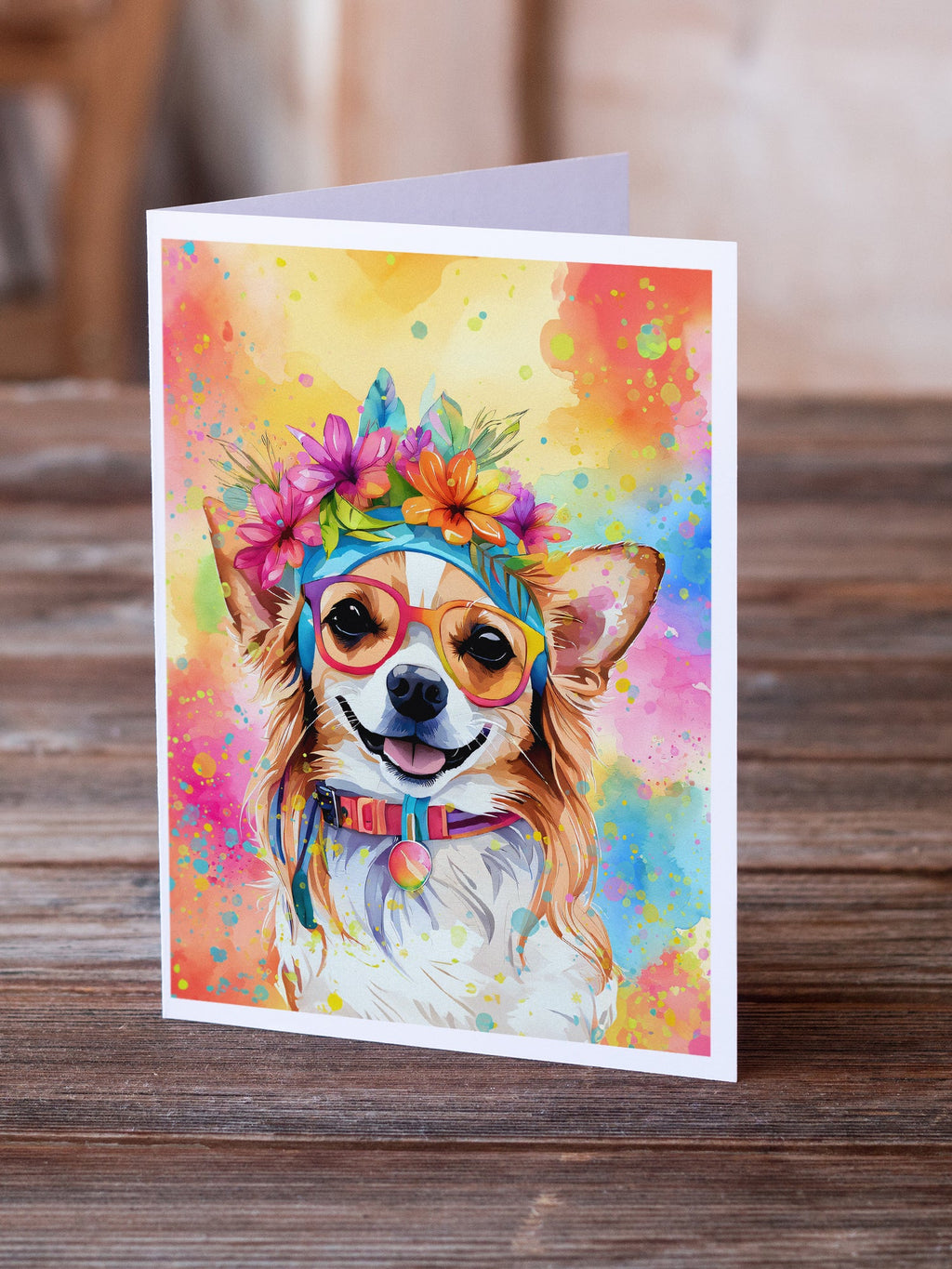 Chihuahua Hippie Dawg Greeting Cards Pack of 8 Blank Cards with Envelopes Whimsical A7 Size 5x7