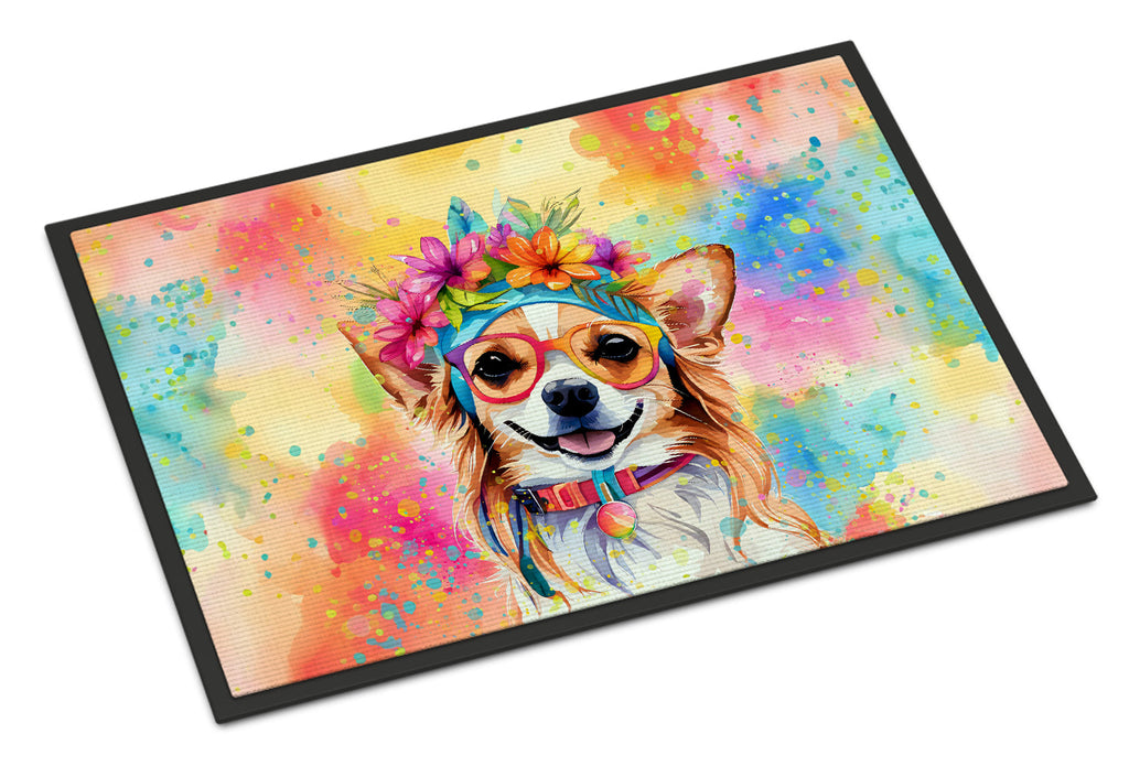 Chihuahua Hippie Dawg Doormat Indoor Outdoor 24H X 36W Front Door Mat Rugs for Entryway, Non Slip Washable Low Pile,