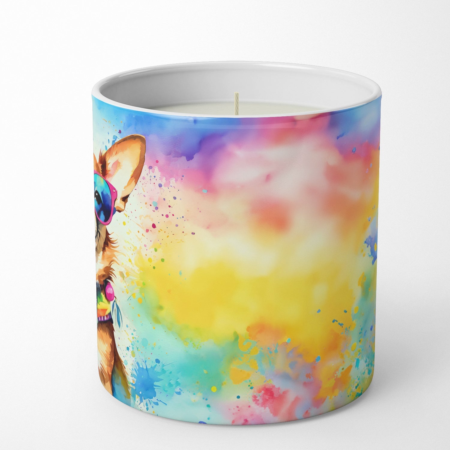 Chihuahua Hippie Dawg Decorative Soy Candle Nature Soy Wax Essential Oil Home Decor Ideal for Bedroom Kitchen Bath Office Gift, 10 oz