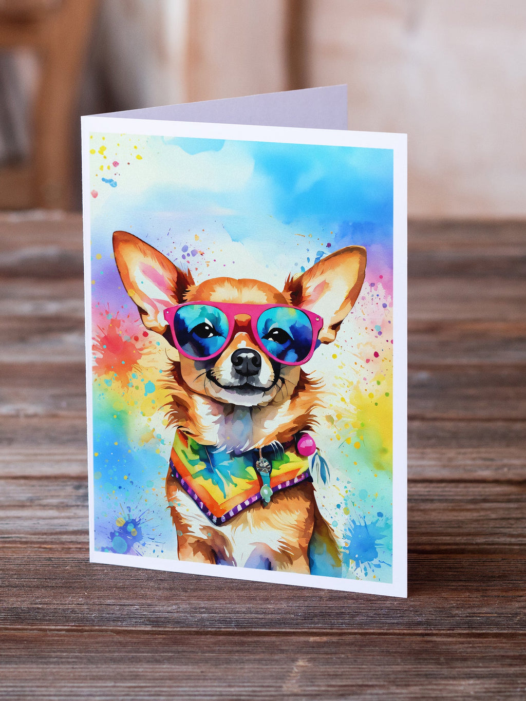 Chihuahua Hippie Dawg Greeting Cards Pack of 8 Blank Cards with Envelopes Whimsical A7 Size 5x7