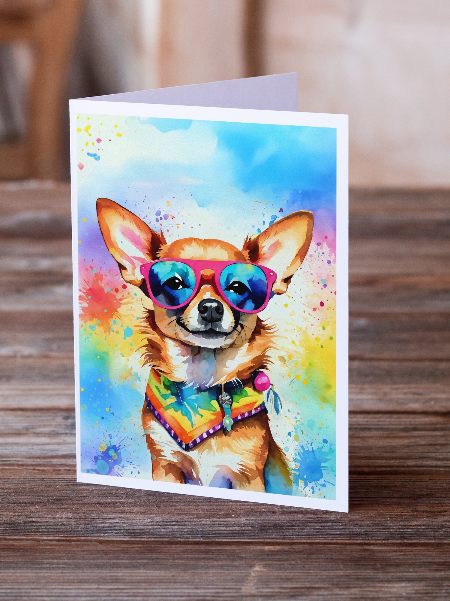 Chihuahua Hippie Dawg Greeting Cards Pack of 8 Blank Cards with Envelopes Whimsical A7 Size 5x7