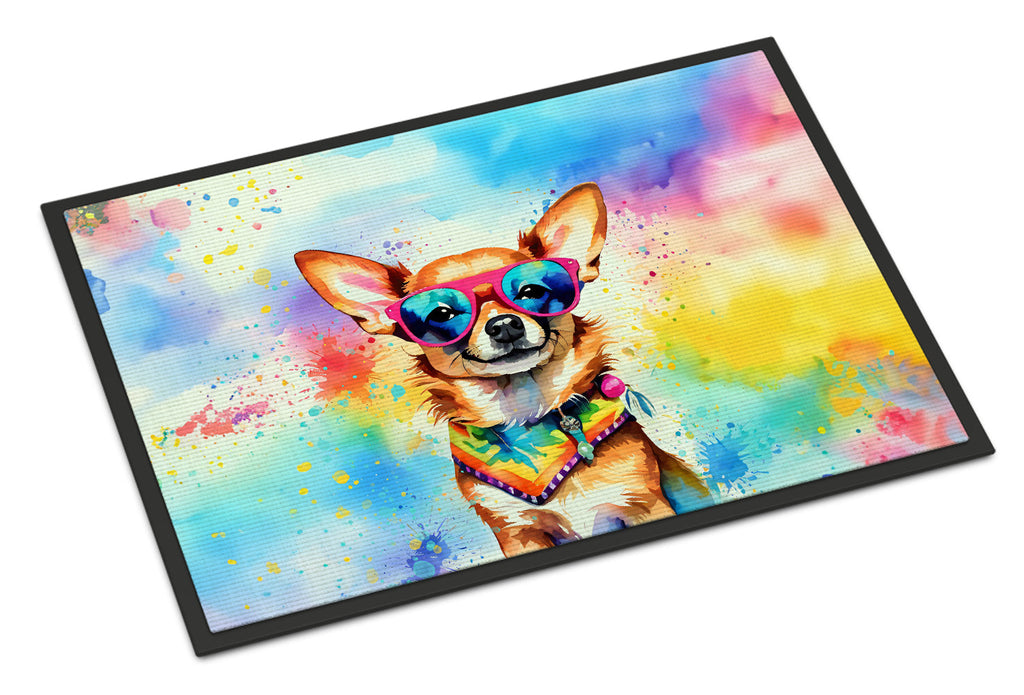 Chihuahua Hippie Dawg Doormat Indoor Outdoor 24H X 36W Front Door Mat Rugs for Entryway, Non Slip Washable Low Pile,