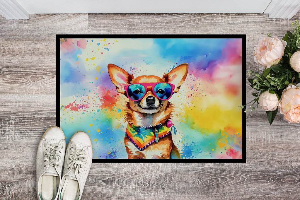 Chihuahua Hippie Dawg Doormat Indoor Outdoor 24H X 36W Front Door Mat Rugs for Entryway, Non Slip Washable Low Pile,