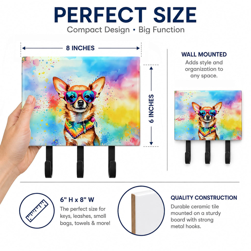 Chihuahua Hippie Dawg Leash or Key Holder Wall Hooks, Coat Rack Wall Mount, for Hanging Keys, Towels, Aprons, Leashes