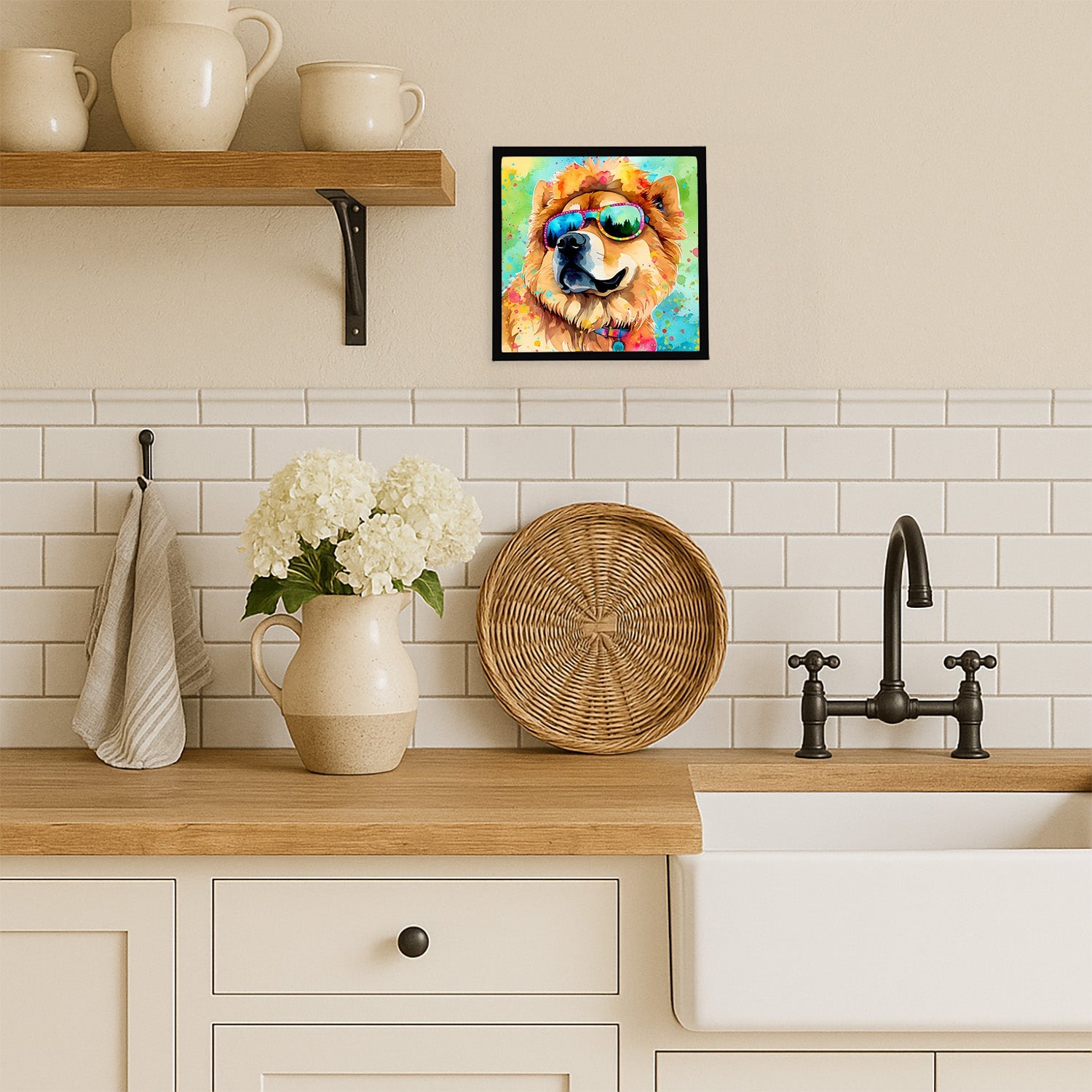 Chow Chow Hippie Dawg Framed Metal Print Bathroom, Kitchen, Office, Home Decor Wall Art Ready to Hang, Square, 8X8