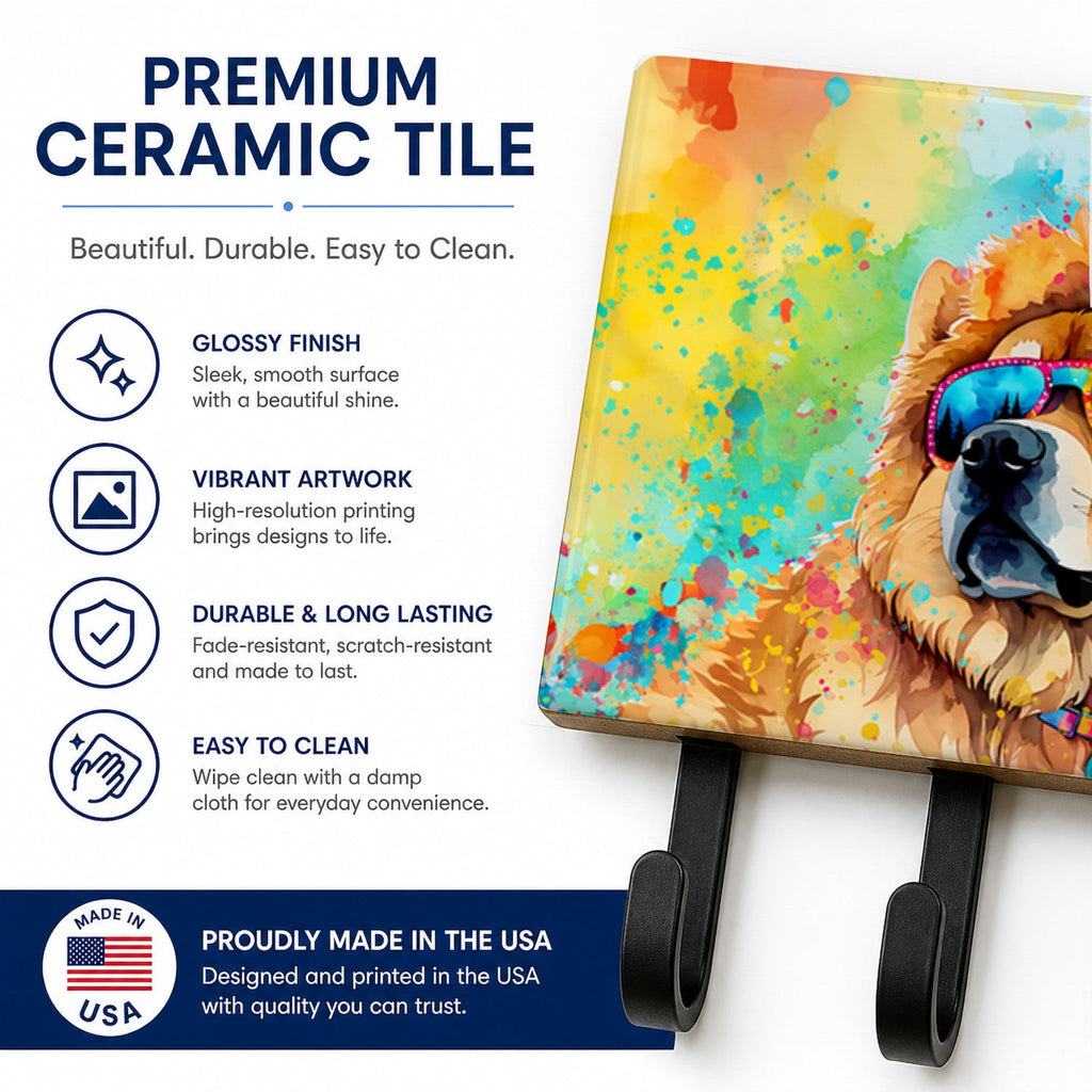 Chow Chow Hippie Dawg Leash or Key Holder Wall Hooks, Coat Rack Wall Mount, for Hanging Keys, Towels, Aprons, Leashes