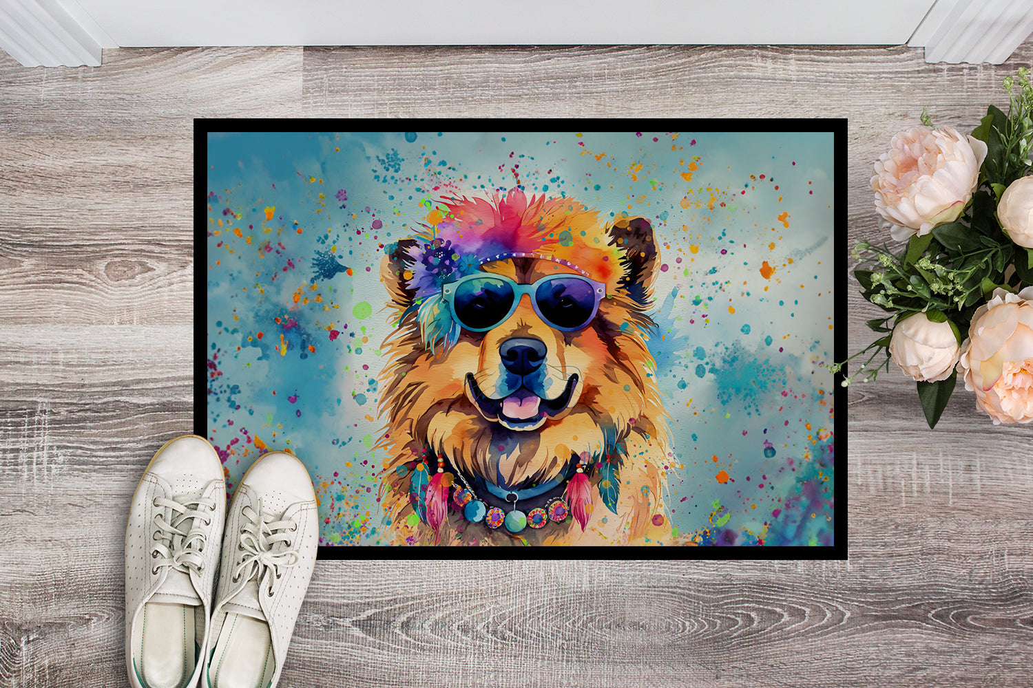 Chow Chow Hippie Dawg Doormat Indoor Outdoor 24H X 36W Front Door Mat Rugs for Entryway, Non Slip Washable Low Pile,