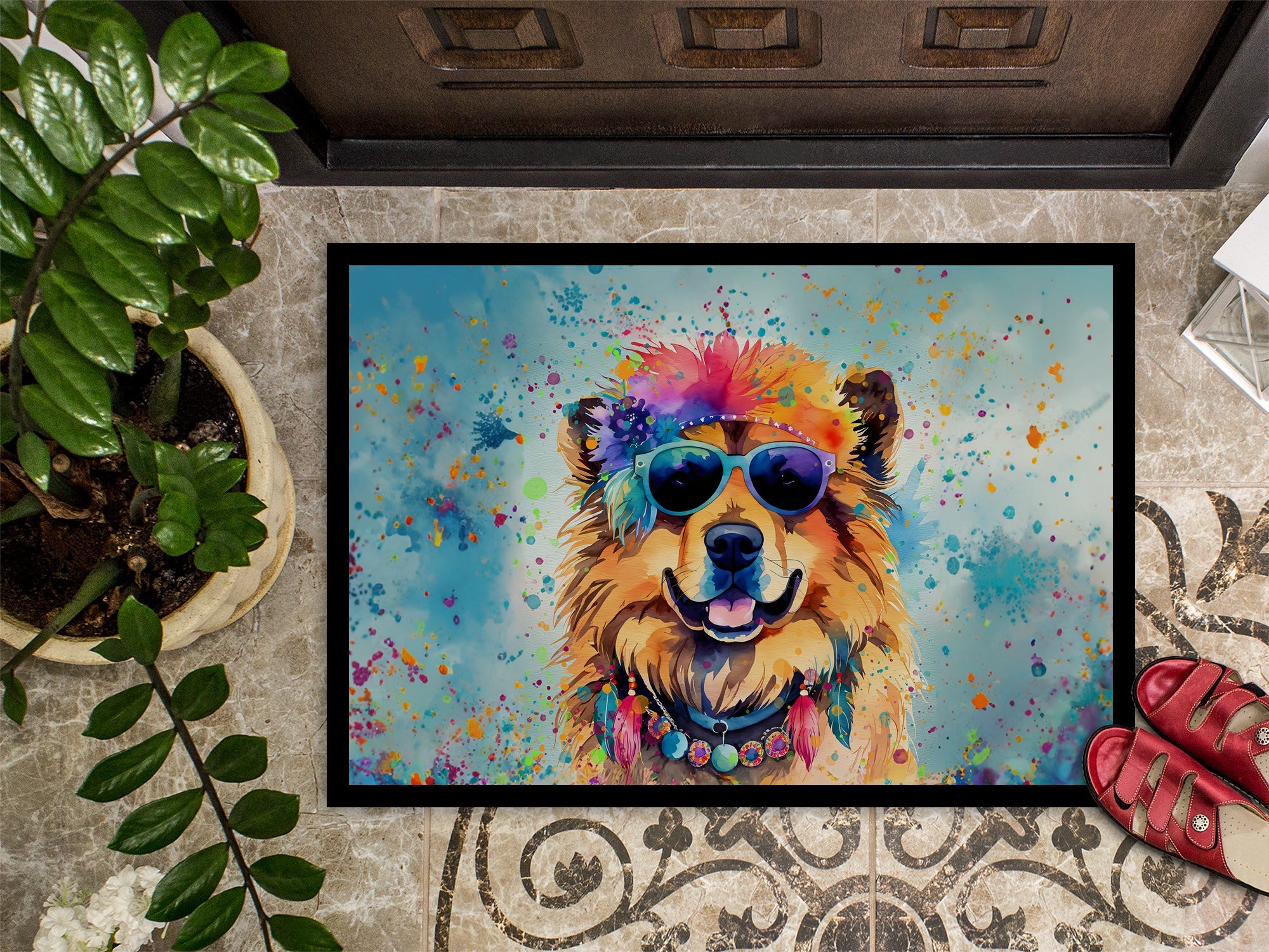 Chow Chow Hippie Dawg Doormat Indoor Outdoor 24H X 36W Front Door Mat Rugs for Entryway, Non Slip Washable Low Pile,
