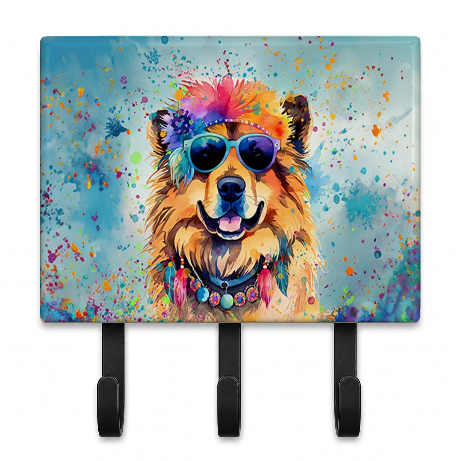Chow Chow Hippie Dawg Leash or Key Holder Wall Hooks, Coat Rack Wall Mount, for Hanging Keys, Towels, Aprons, Leashes