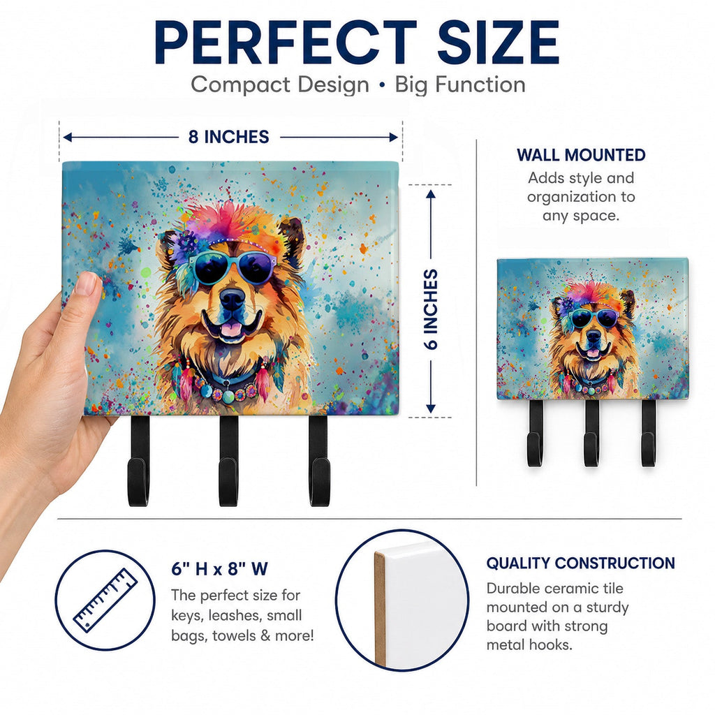 Chow Chow Hippie Dawg Leash or Key Holder Wall Hooks, Coat Rack Wall Mount, for Hanging Keys, Towels, Aprons, Leashes