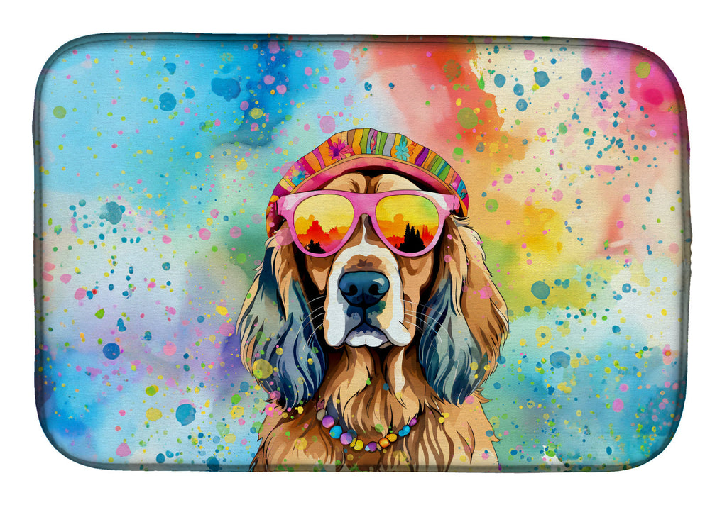 Cocker Spaniel Hippie Dawg Dish Drying Mat Absorbent Dish Drying Mat Pad for Kitchen Counter Dish Drainer Mat for Countertop, 14 x 21", Multicolor