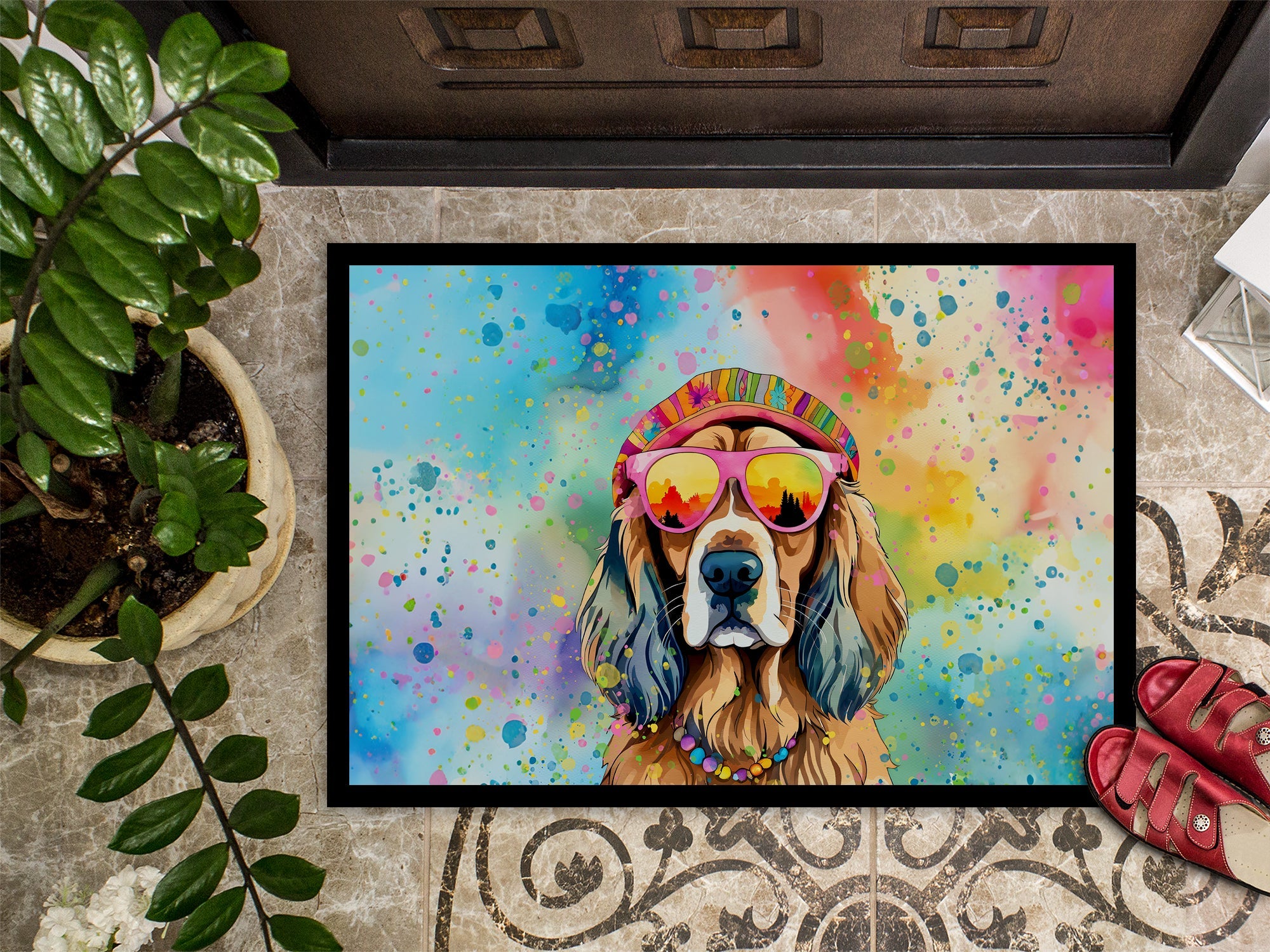 Cocker Spaniel Hippie Dawg Doormat Indoor Outdoor 24H X 36W Front Door Mat Rugs for Entryway, Non Slip Washable Low Pile,