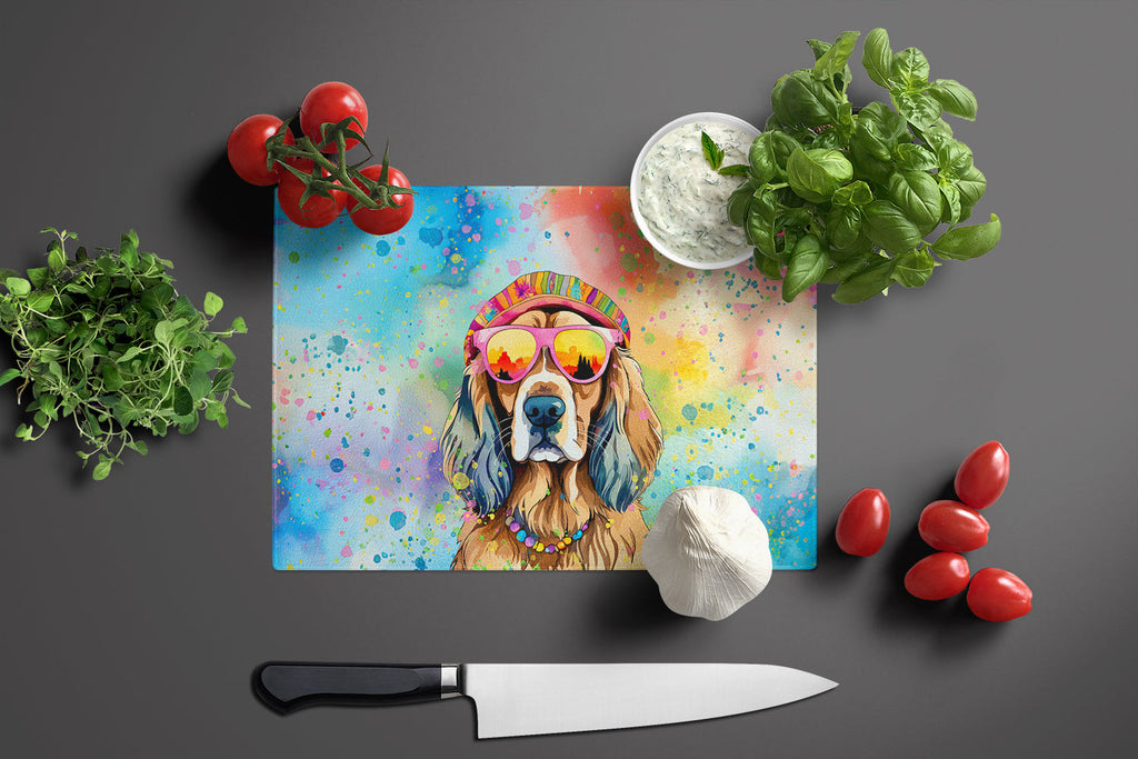 Cocker Spaniel Hippie Dawg Cutting Board Tempered Glass Kitchen Cutting Surface, Heat Resistant Chopping, Non-Slip Feet, Food Prep & Serving