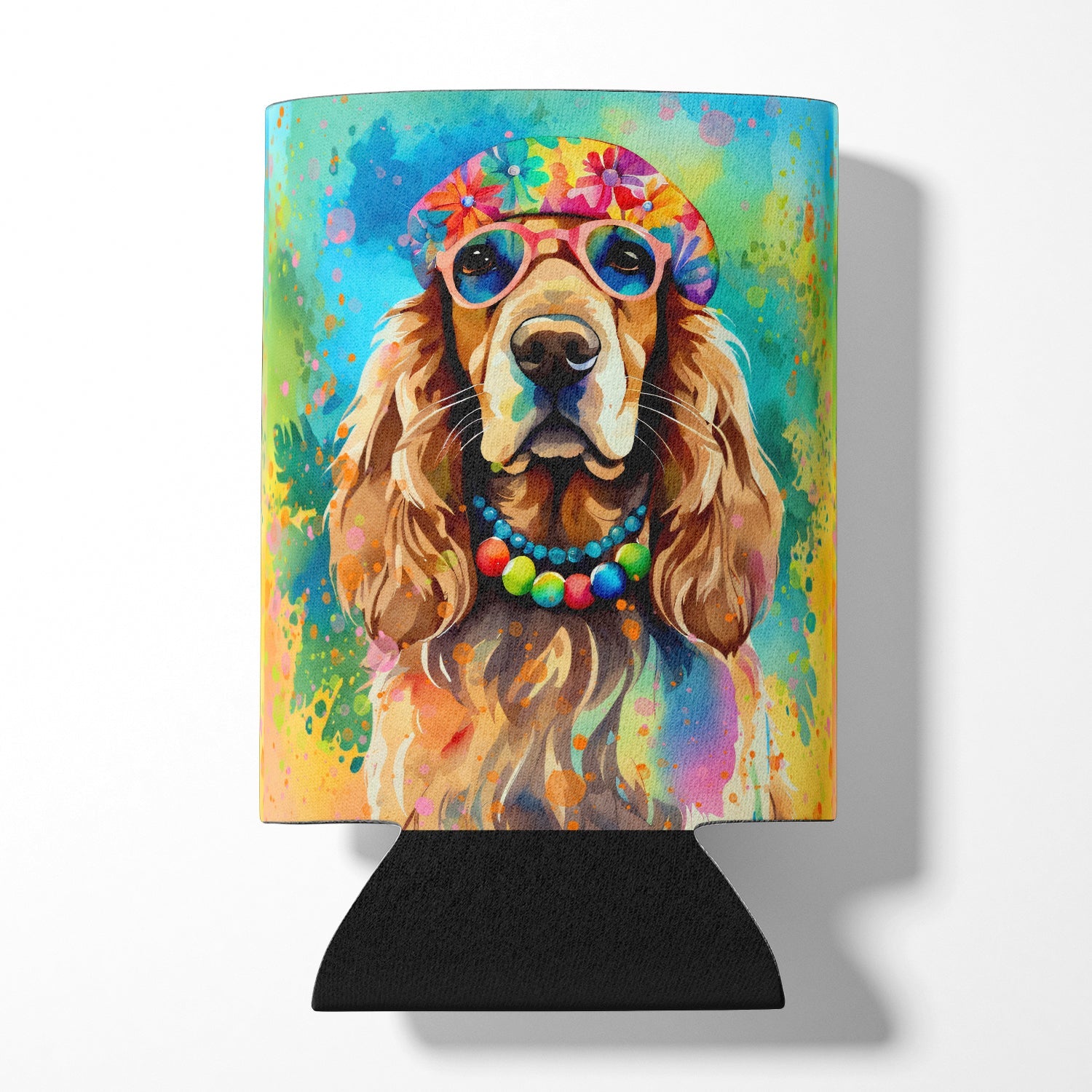 Cocker Spaniel Hippie Dawg Can or Bottle Hugger Cooler Sleeve for Standard 12 oz Cans, Insulated Foam Beer & Soda Can Hugger Reusable