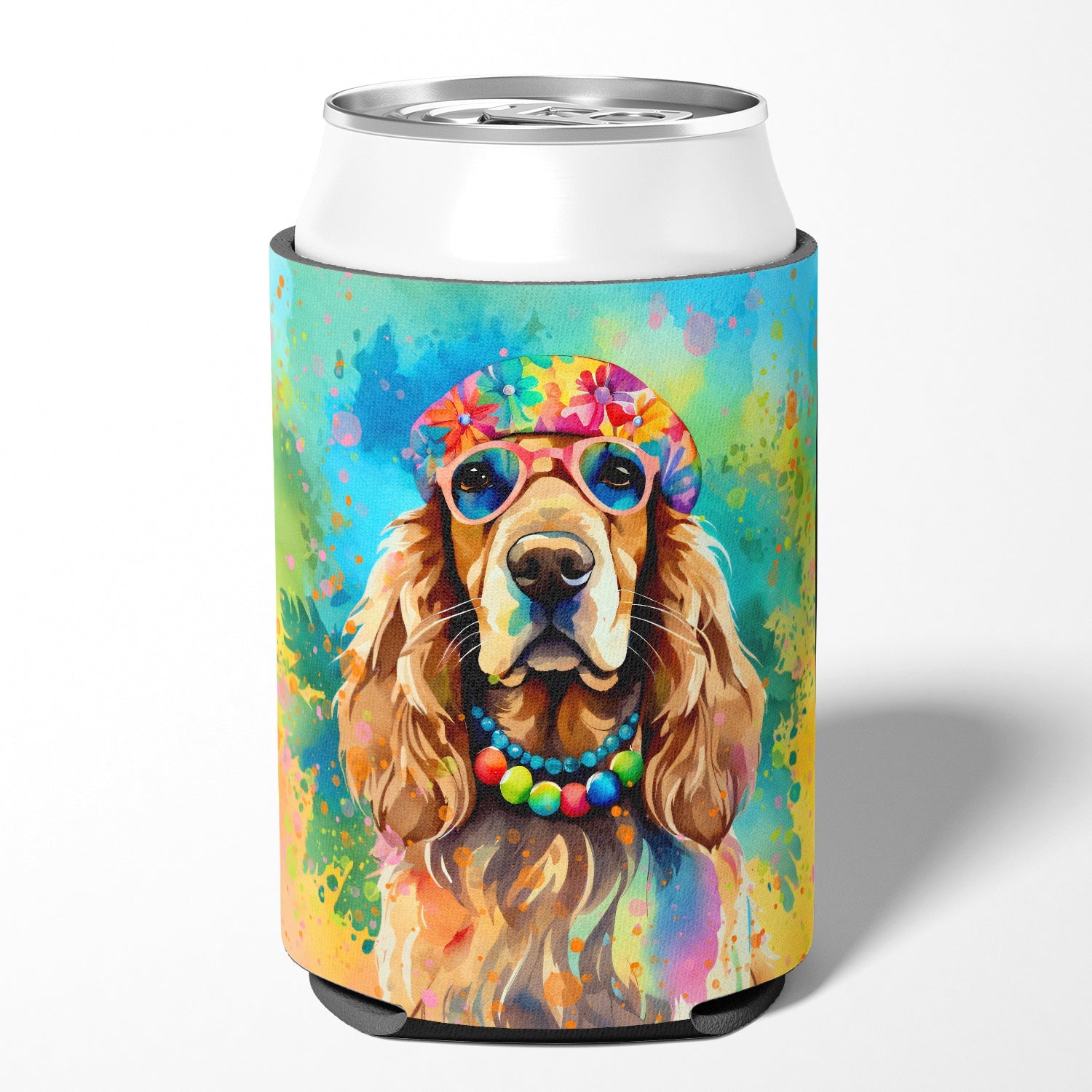 Cocker Spaniel Hippie Dawg Can or Bottle Hugger Cooler Sleeve for Standard 12 oz Cans, Insulated Foam Beer & Soda Can Hugger Reusable