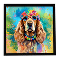 Cocker Spaniel Hippie Dawg Framed Metal Print Bathroom, Kitchen, Office, Home Decor Wall Art Ready to Hang, Square, 8X8