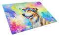 Collie Hippie Dawg Cutting Board Tempered Glass Kitchen Cutting Surface, Heat Resistant Chopping, Non-Slip Feet, Food Prep & Serving