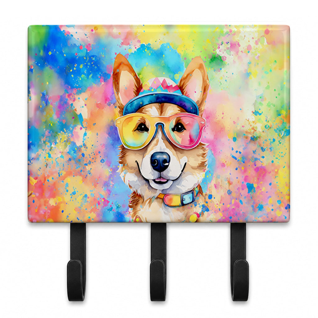 Corgi Hippie Dawg Leash or Key Holder Wall Hooks, Coat Rack Wall Mount, for Hanging Keys, Towels, Aprons, Leashes