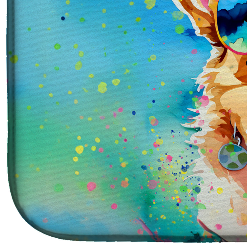 Corgi Hippie Dawg Dish Drying Mat Absorbent Dish Drying Mat Pad for Kitchen Counter Dish Drainer Mat for Countertop, 14 x 21", Multicolor