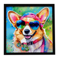 Corgi Hippie Dawg Framed Metal Print Bathroom, Kitchen, Office, Home Decor Wall Art Ready to Hang, Square, 8X8