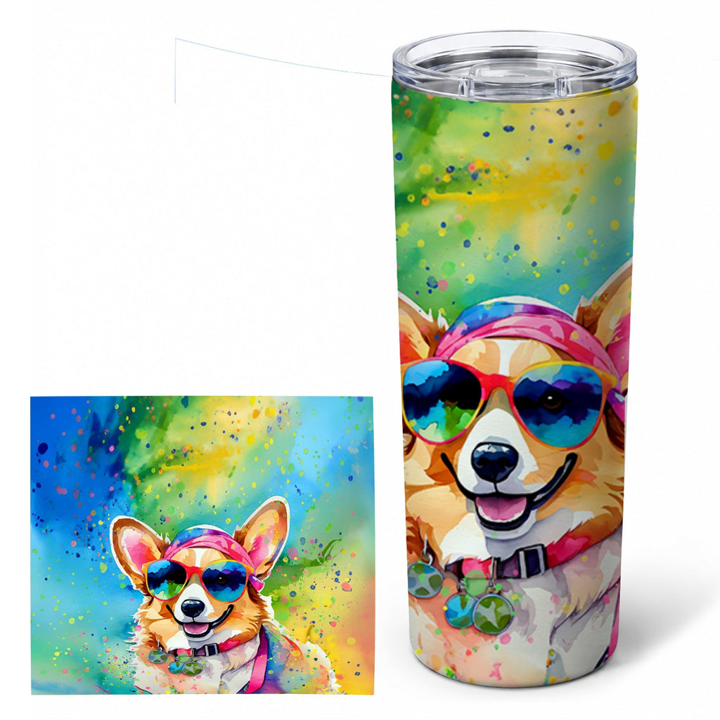 Corgi Hippie Dawg Stainless Steel Skinny Tumbler 20 oz Vacuum Double Walled Reusable Insulated Travel Cup
