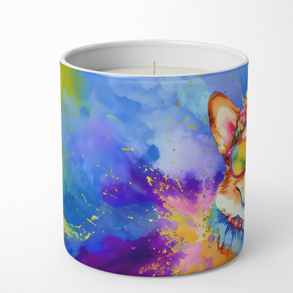 Corgi Hippie Dawg Decorative Soy Candle Nature Soy Wax Essential Oil Home Decor Ideal for Bedroom Kitchen Bath Office Gift, 10 oz
