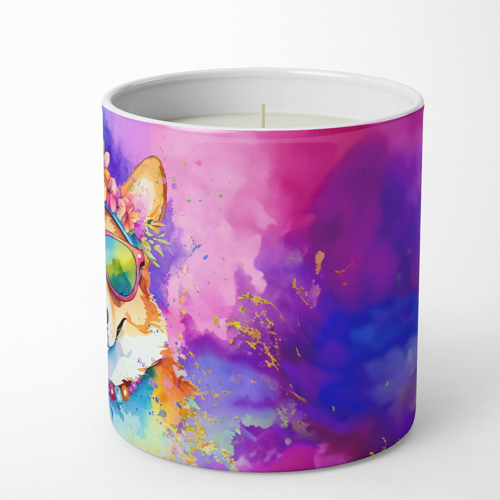 Corgi Hippie Dawg Decorative Soy Candle Nature Soy Wax Essential Oil Home Decor Ideal for Bedroom Kitchen Bath Office Gift, 10 oz