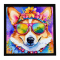 Corgi Hippie Dawg Framed Metal Print Bathroom, Kitchen, Office, Home Decor Wall Art Ready to Hang, Square, 8X8