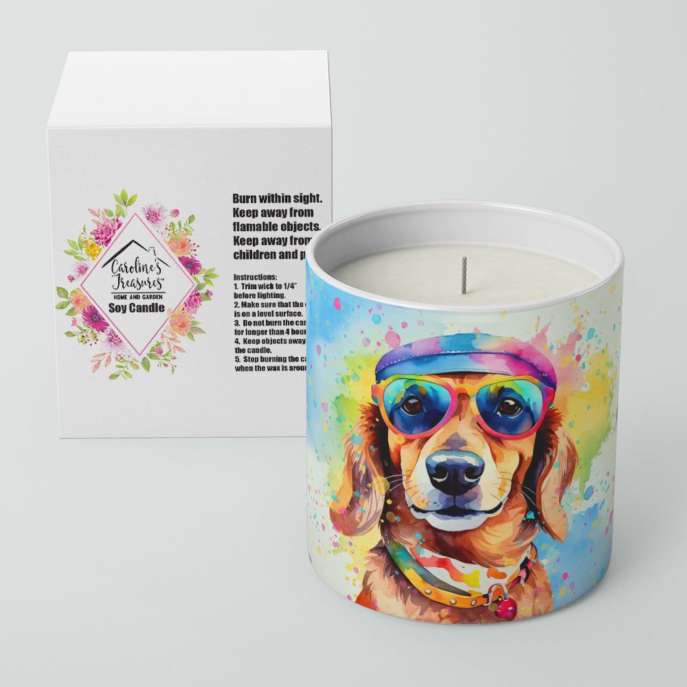 Dachshund Hippie Dawg Decorative Soy Candle Nature Soy Wax Essential Oil Home Decor Ideal for Bedroom Kitchen Bath Office Gift, 10 oz