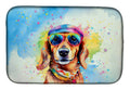 Dachshund Hippie Dawg Dish Drying Mat Absorbent Dish Drying Mat Pad for Kitchen Counter Dish Drainer Mat for Countertop, 14 x 21", Multicolor