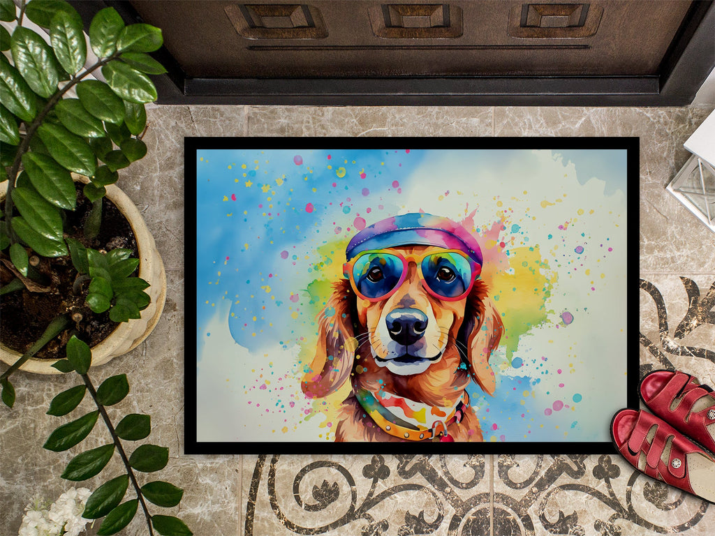 Dachshund Hippie Dawg Doormat Indoor Outdoor 24H X 36W Front Door Mat Rugs for Entryway, Non Slip Washable Low Pile,