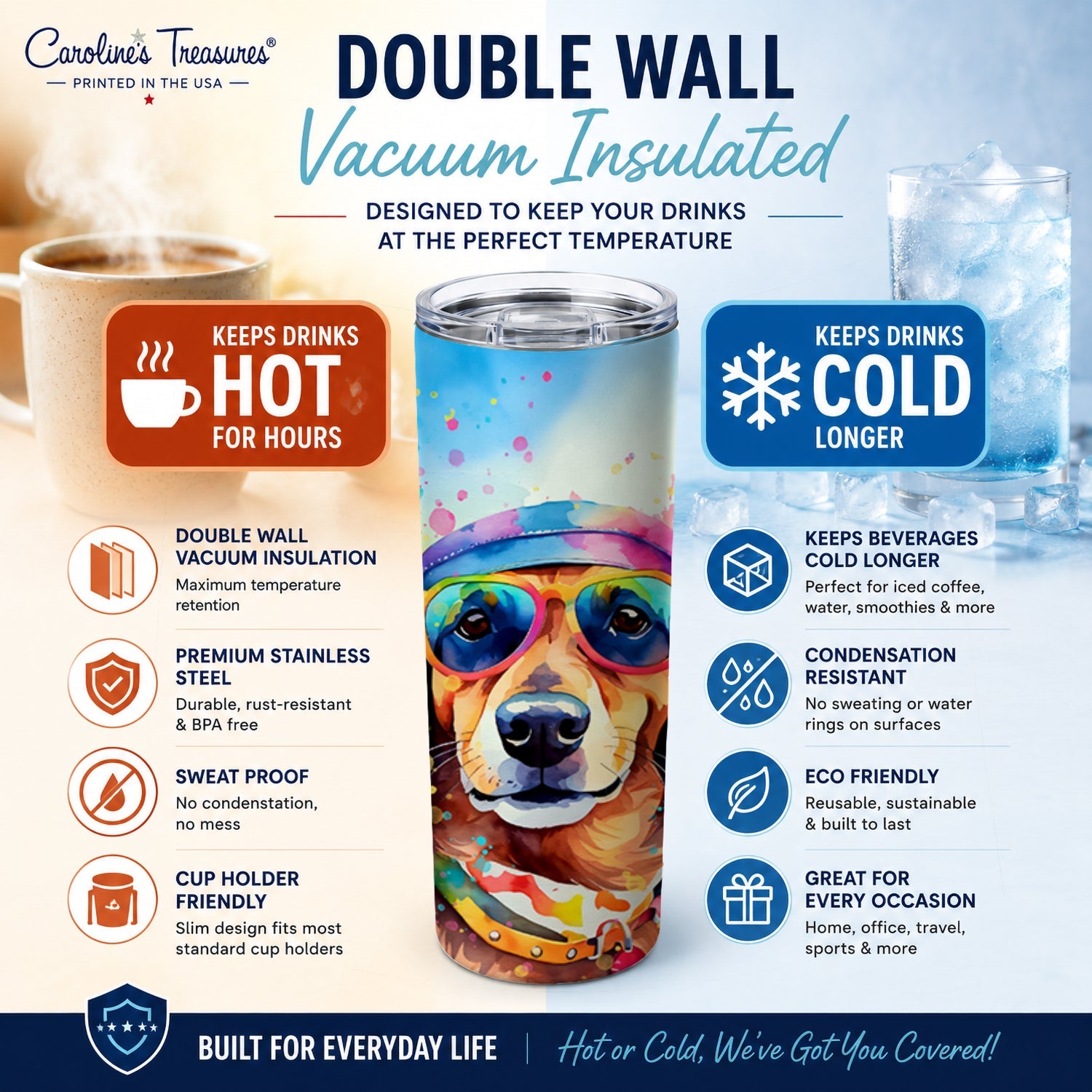 Dachshund Hippie Dawg Stainless Steel Skinny Tumbler 20 oz Vacuum Double Walled Reusable Insulated Travel Cup