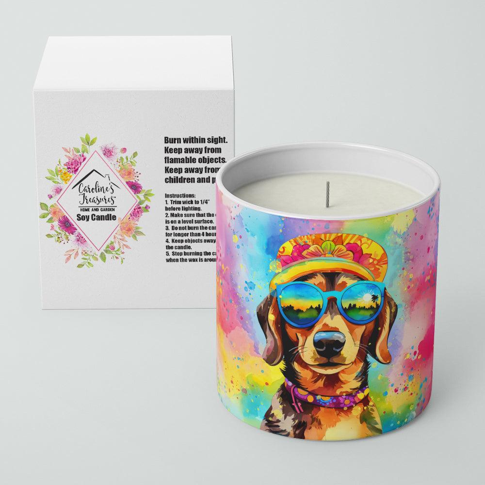 Dachshund Hippie Dawg Decorative Soy Candle Nature Soy Wax Essential Oil Home Decor Ideal for Bedroom Kitchen Bath Office Gift, 10 oz
