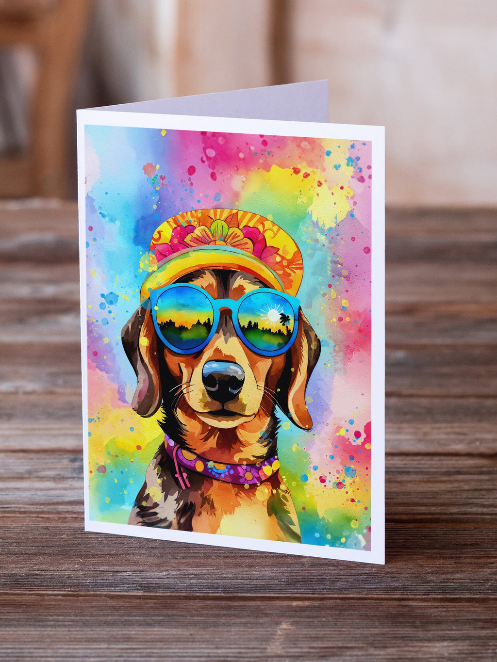 Dachshund Hippie Dawg Greeting Cards Pack of 8 Blank Cards with Envelopes Whimsical A7 Size 5x7