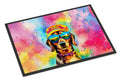 Dachshund Hippie Dawg Doormat Indoor Outdoor 18H X 27W Front Door Mat Rugs for Entryway, Non Slip Washable