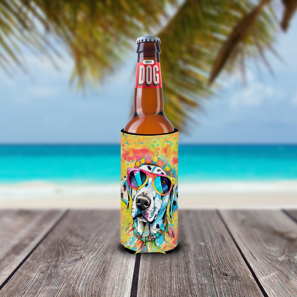 Dalmatian Hippie Dawg Slim Can Hugger , Insulated Foam Hugger for 12 oz Slim Cans, Beer Bottles & Water Bottles, Printed in USA