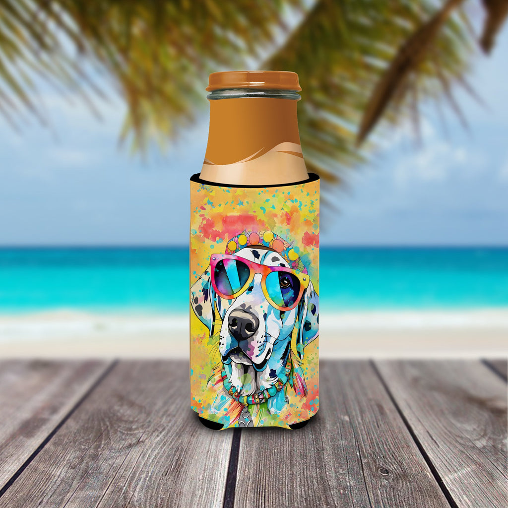 Dalmatian Hippie Dawg Slim Can Hugger , Insulated Foam Hugger for 12 oz Slim Cans, Beer Bottles & Water Bottles, Printed in USA