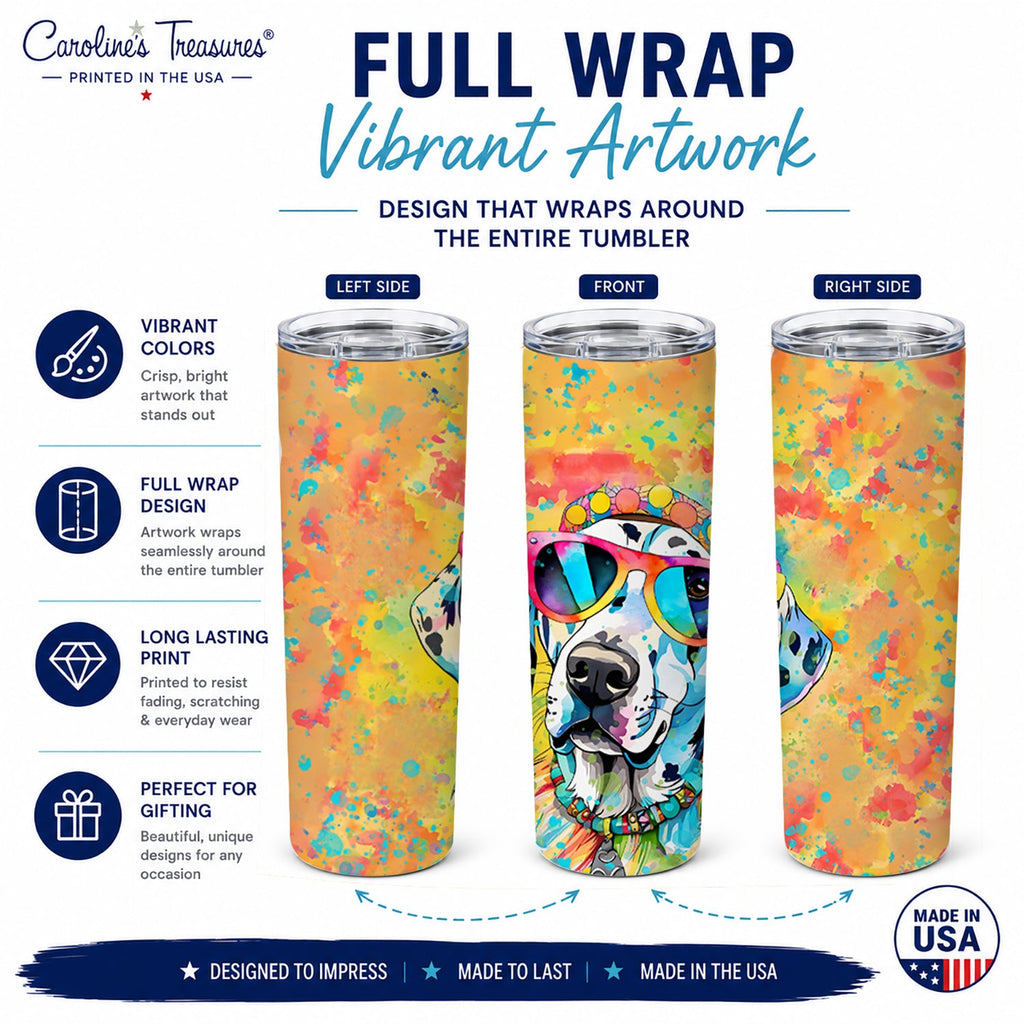 Dalmatian Hippie Dawg Stainless Steel Skinny Tumbler 20 oz Vacuum Double Walled Reusable Insulated Travel Cup