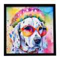 Dalmatian Hippie Dawg Framed Metal Print Bathroom, Kitchen, Office, Home Decor Wall Art Ready to Hang, Square, 8X8