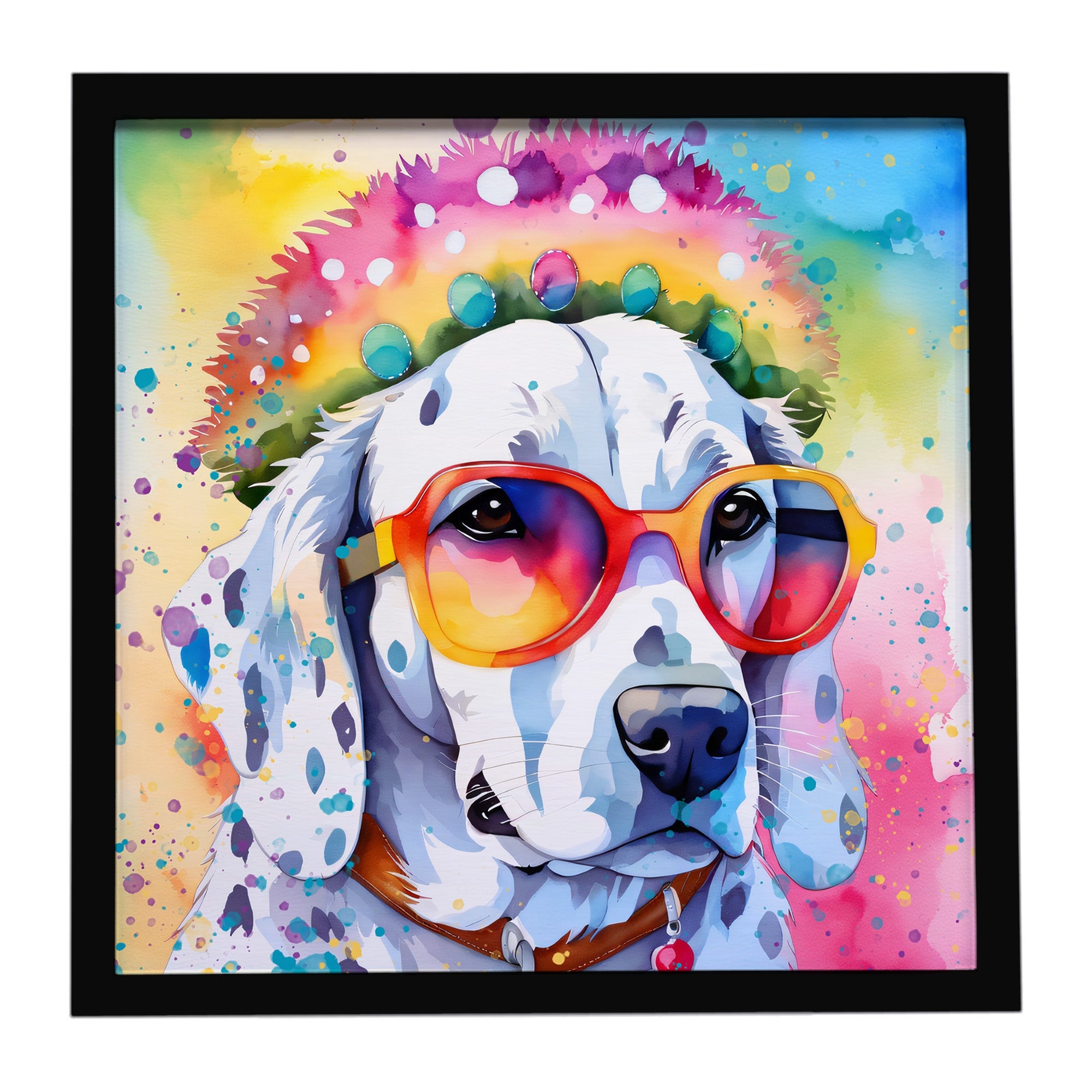 Dalmatian Hippie Dawg Framed Metal Print Bathroom, Kitchen, Office, Home Decor Wall Art Ready to Hang, Square, 8X8