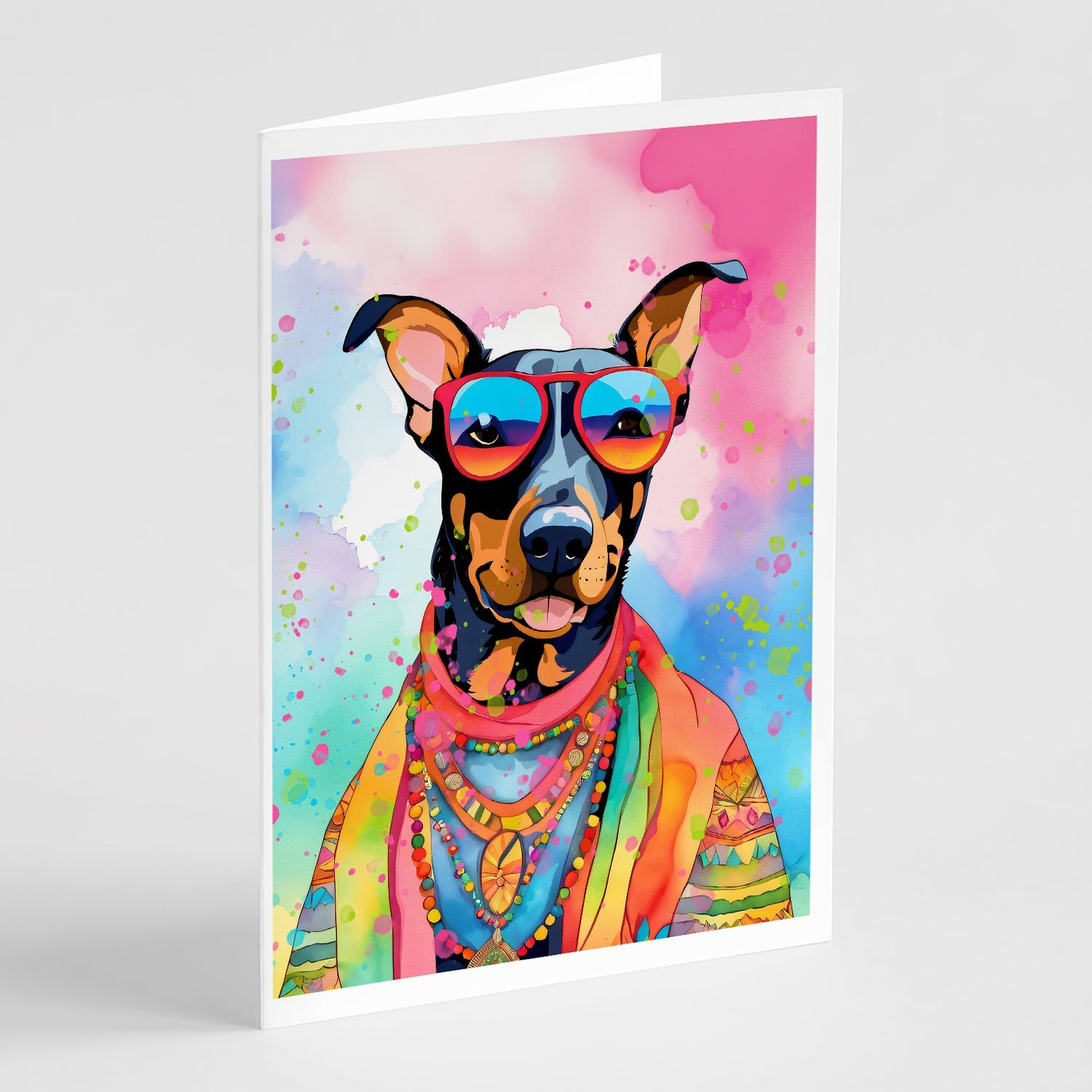Doberman Pinscher Hippie Dawg Greeting Cards Pack of 8 Blank Cards with Envelopes Whimsical A7 Size 5x7
