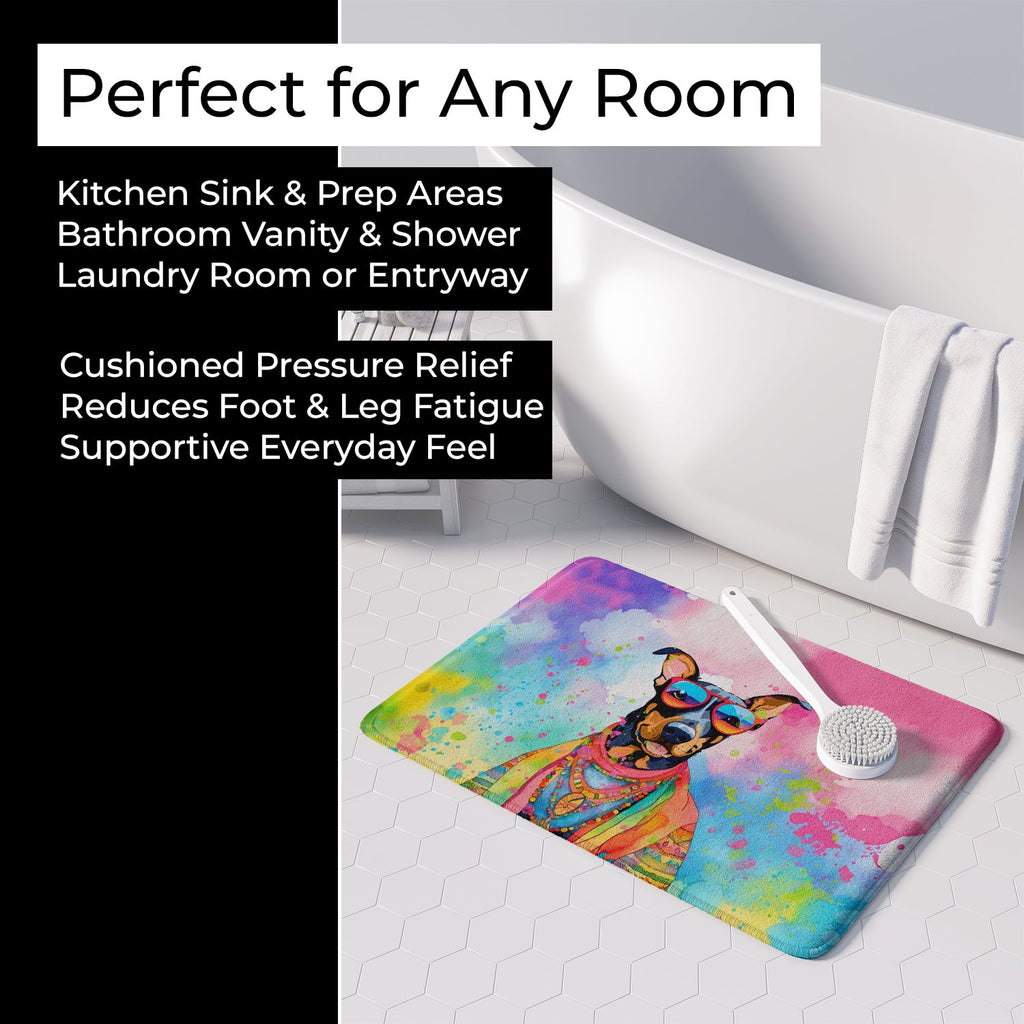 Doberman Pinscher Hippie Dawg Memory Foam Kitchen Mat Machine Washable Anti-Fatigue Cushion Comfort Bath or Kitchen Rug