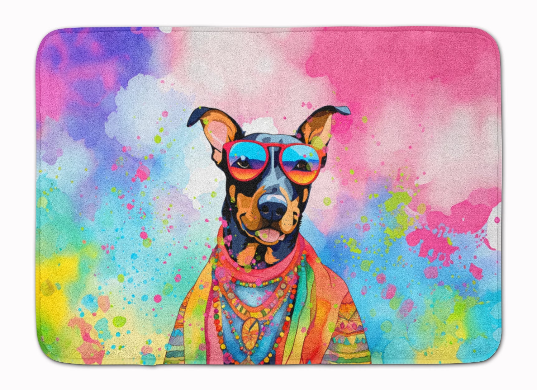 Doberman Pinscher Hippie Dawg Memory Foam Kitchen Mat Machine Washable Anti-Fatigue Cushion Comfort Bath or Kitchen Rug