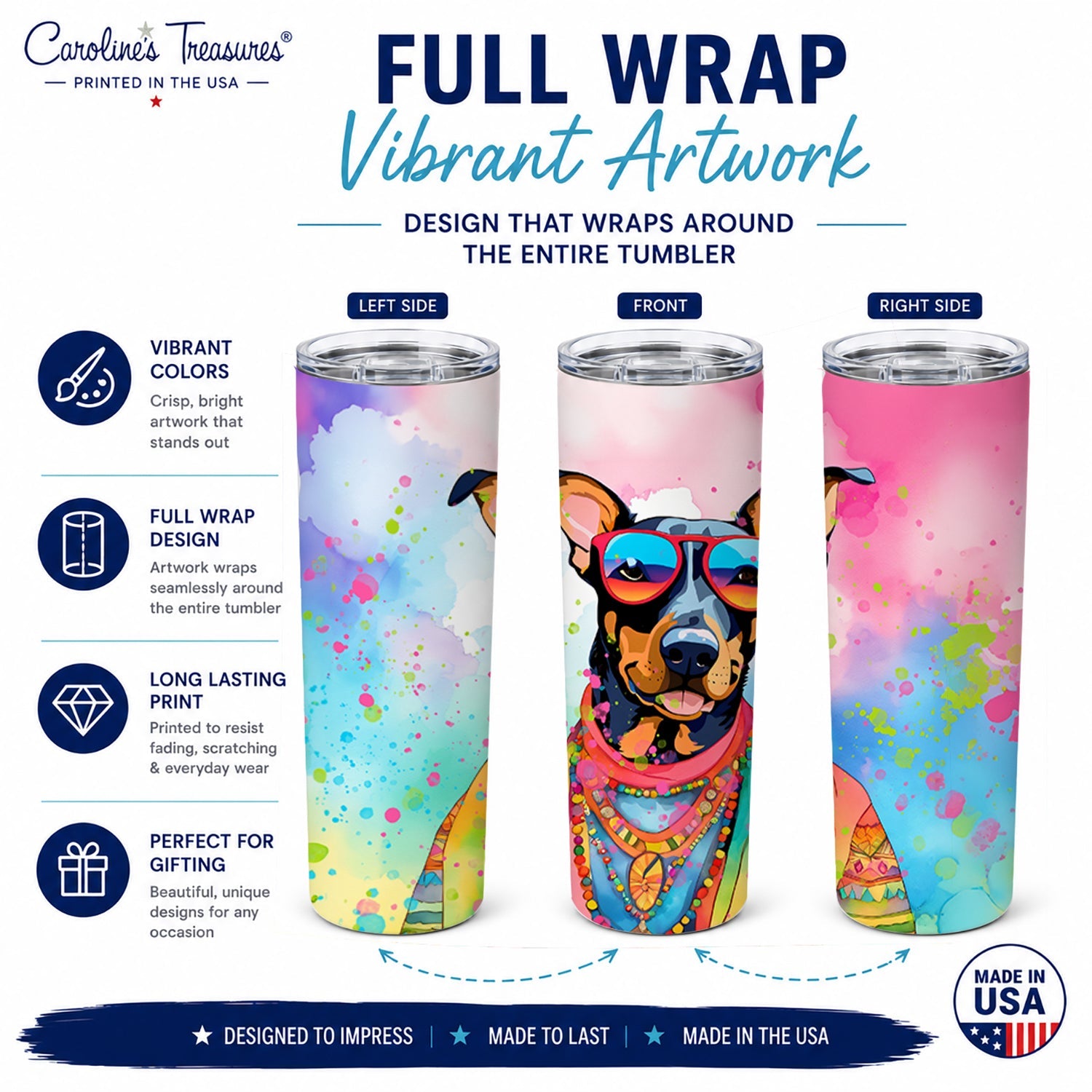 Doberman Pinscher Hippie Dawg Stainless Steel Skinny Tumbler 20 oz Vacuum Double Walled Reusable Insulated Travel Cup