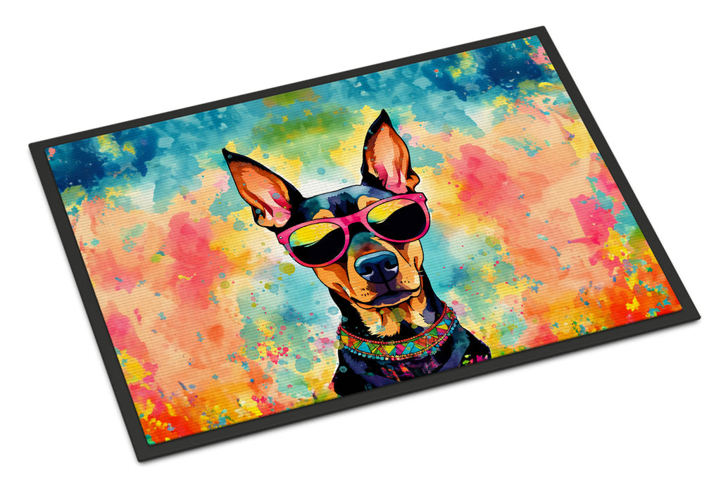 Doberman Pinscher Hippie Dawg Doormat Indoor Outdoor 18H X 27W Front Door Mat Rugs for Entryway, Non Slip Washable