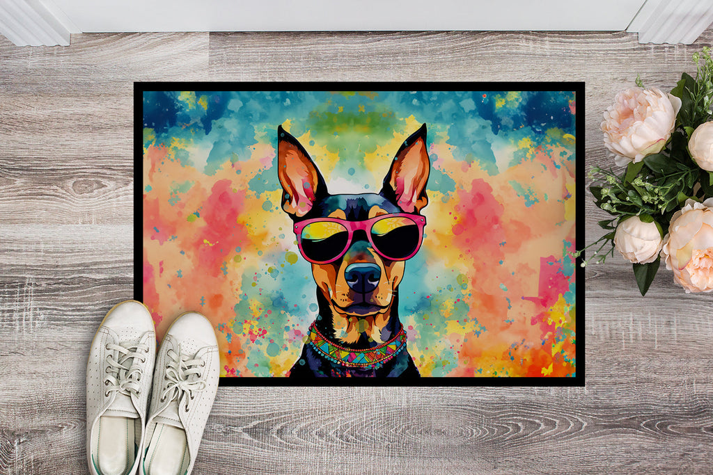 Doberman Pinscher Hippie Dawg Doormat Indoor Outdoor 18H X 27W Front Door Mat Rugs for Entryway, Non Slip Washable