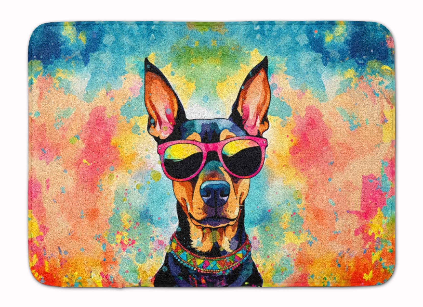 Doberman Pinscher Hippie Dawg Memory Foam Kitchen Mat Machine Washable Anti-Fatigue Cushion Comfort Bath or Kitchen Rug