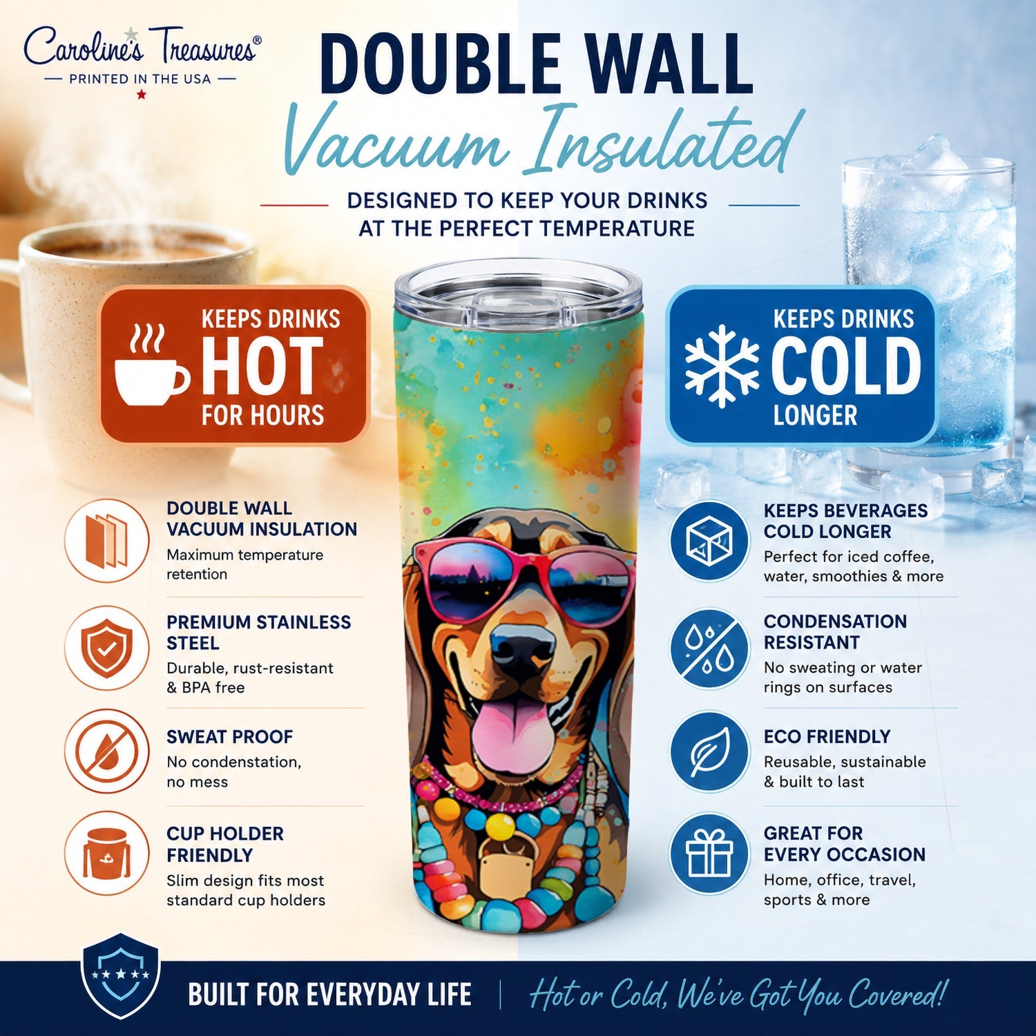 Doberman Pinscher Hippie Dawg Stainless Steel Skinny Tumbler 20 oz Vacuum Double Walled Reusable Insulated Travel Cup