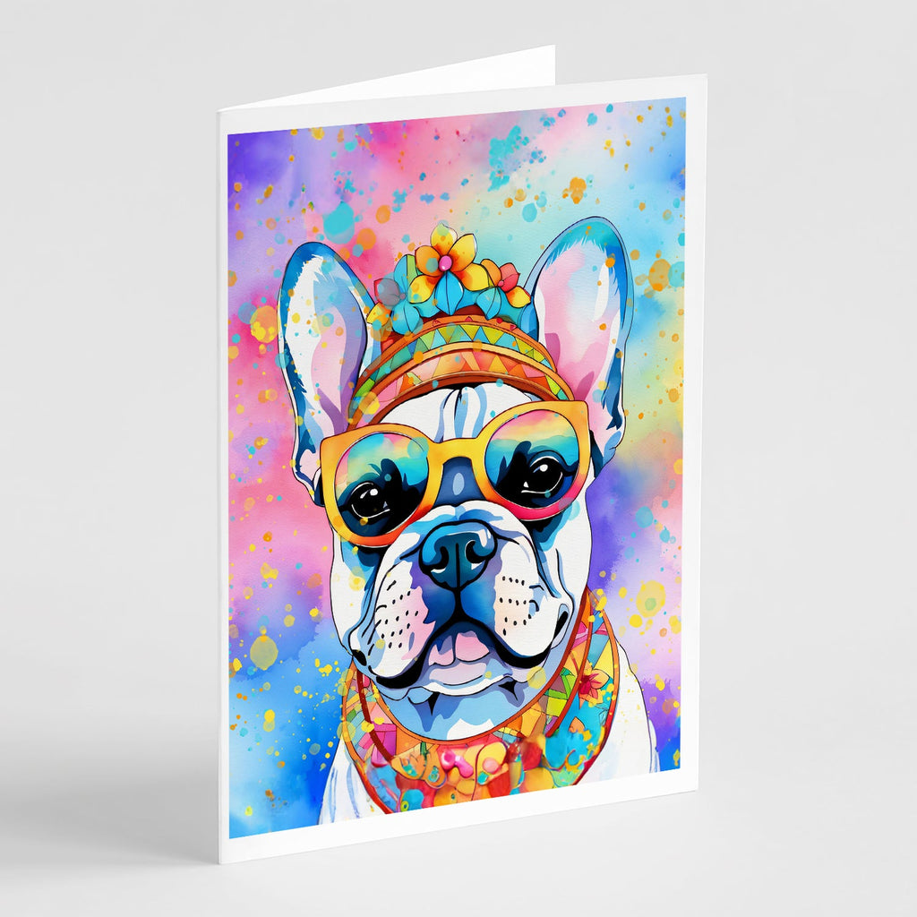 French Bulldog Hippie Dawg Greeting Cards Pack of 8 Blank Cards with Envelopes Whimsical A7 Size 5x7